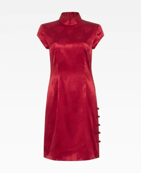 Silk Peony Jacquard Mini Qipao