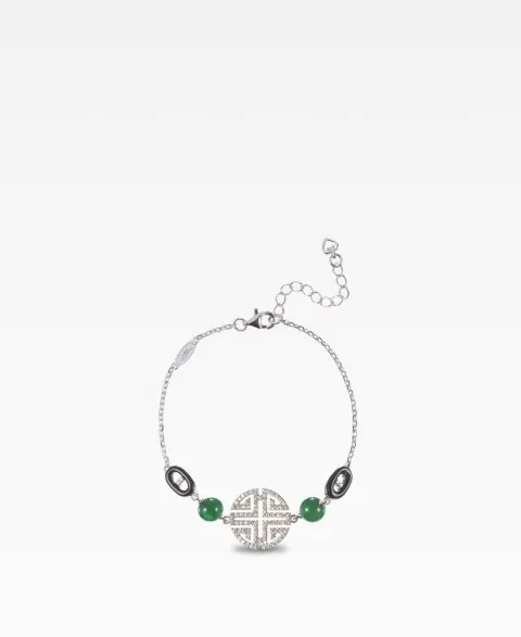 Black Agate Fortune Shou Bracelet with Natural Stones