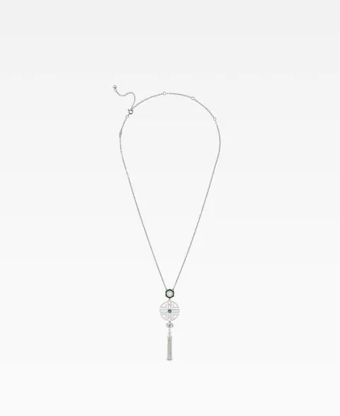 Black Agate Jade Inspired Necklace with Tassel Pendant