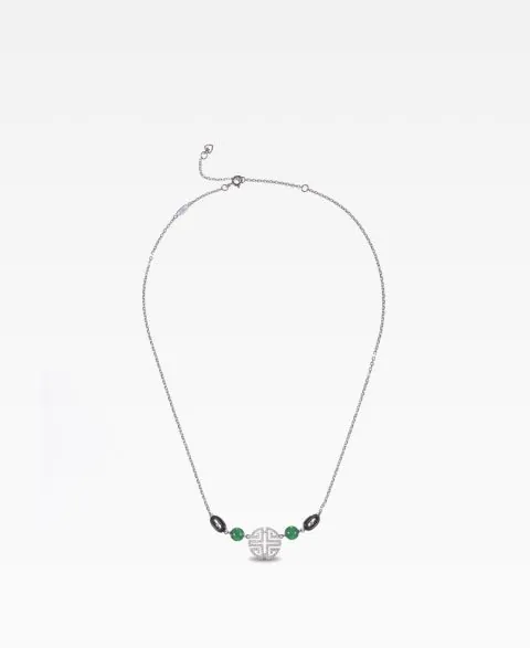 Black Agate Fortune Shou Necklace with Natural Stones